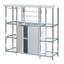Load image into Gallery viewer, Gallimore 2-door Bar Cabinet with Glass Shelf High Glossy White and Chrome image