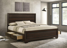 Load image into Gallery viewer, Kauffman California King, Eastren king, &amp; Queen Storage Bed Dark Cocoa