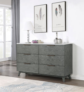 Nathan 6-drawer Dresser White Marble and Grey image