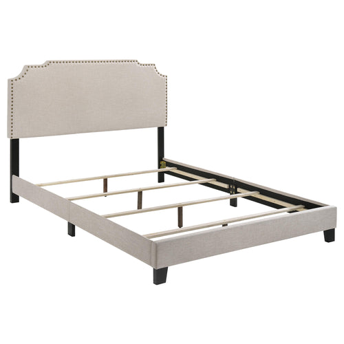 Tamarac Upholstered Nailhead Full, Eastern King & Queen Bed Beige & Grey