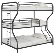 Load image into Gallery viewer, Garner Triple Full Over Twin Over Full Bunk Bed with Ladder Gunmetal image