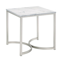 Load image into Gallery viewer, Leona Faux Marble Square End Table White and Satin Nickel image