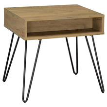 Load image into Gallery viewer, Fanning Square End Table with Open Compartment Golden Oak and Black image