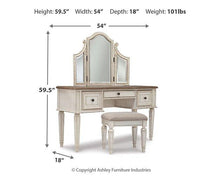 Load image into Gallery viewer, Realyn Vanity and Mirror with Stool