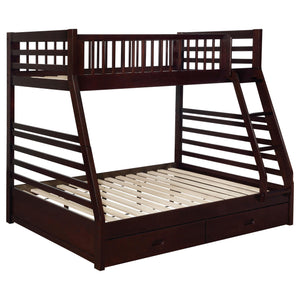 Ashton Twin Over Full 2-drawer Bunk Bed Cappuccino, White, Navy, Honey, & Brown image