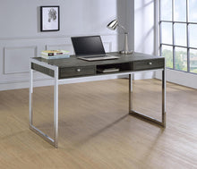 Load image into Gallery viewer, Wallice 2-drawer Writing Desk Weathered Grey and Chrome