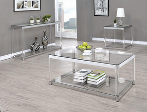 Anne Sofa Table with Lower Shelf Chrome and Clear