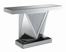 Load image into Gallery viewer, Amore Rectangular Sofa Table with Triangle Detailing Silver and Clear Mirror