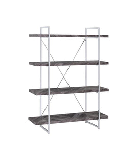 Grimma 4-shelf Bookcase Rustic Grey Herringbone