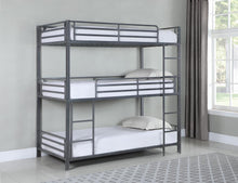 Load image into Gallery viewer, Maynard Metal Triple Twin Bunk Bed Gunmetal