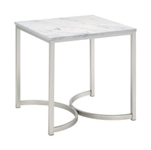 Load image into Gallery viewer, Leona Faux Marble Square End Table White and Satin Nickel