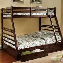 Load image into Gallery viewer, California II Cherry Twin/Full Bunk Bed w/ 2 Drawers Cherry, Walnut, Grey, &amp;Oak