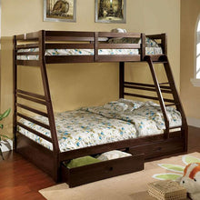 Load image into Gallery viewer, California II Cherry Twin/Full Bunk Bed w/ 2 Drawers Cherry, Walnut, Grey, &amp;Oak