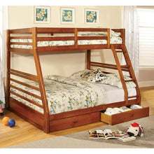Load image into Gallery viewer, California II Cherry Twin/Full Bunk Bed w/ 2 Drawers Cherry, Walnut, Grey, &amp;Oak