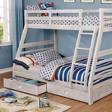 Load image into Gallery viewer, California III Wire-Brushed White Twin/Full Bunk Bed w/ 2 Drawers