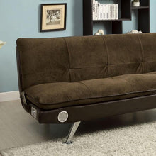 Load image into Gallery viewer, GALLAGHER Dark Brown/Chrome Futon Sofa w/ Bluetooth Speaker, Brown