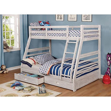 Load image into Gallery viewer, California III Wire-Brushed White Twin/Full Bunk Bed w/ 2 Drawers