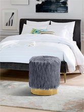 Load image into Gallery viewer, Joy Grey Faux Fur Ottoman/Stool
