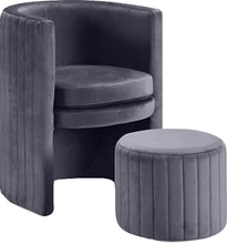 Load image into Gallery viewer, Selena Grey Velvet Accent Chair and Ottoman Set
