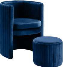 Load image into Gallery viewer, Selena Navy Velvet Accent Chair and Ottoman Set