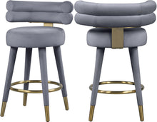 Load image into Gallery viewer, Fitzroy Grey Velvet Counter Stool