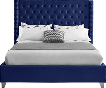 Load image into Gallery viewer, Aiden Navy Velvet Queen Bed
