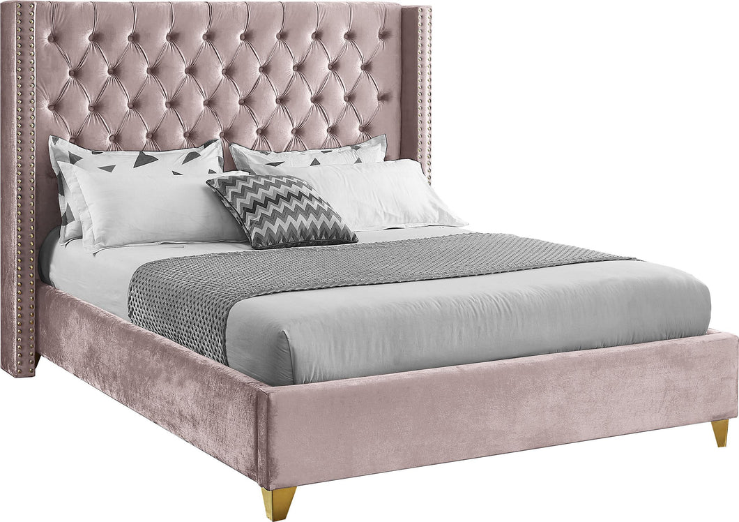 Barolo Pink Velvet Queen Bed