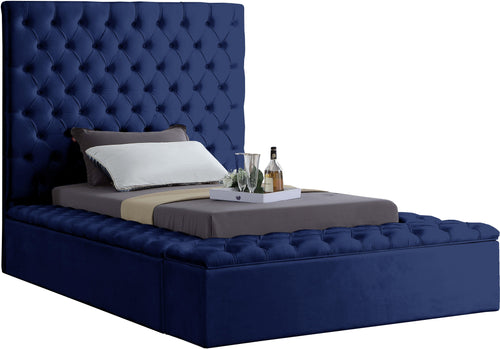 Bliss Navy Velvet Twin Bed (3 Boxes)