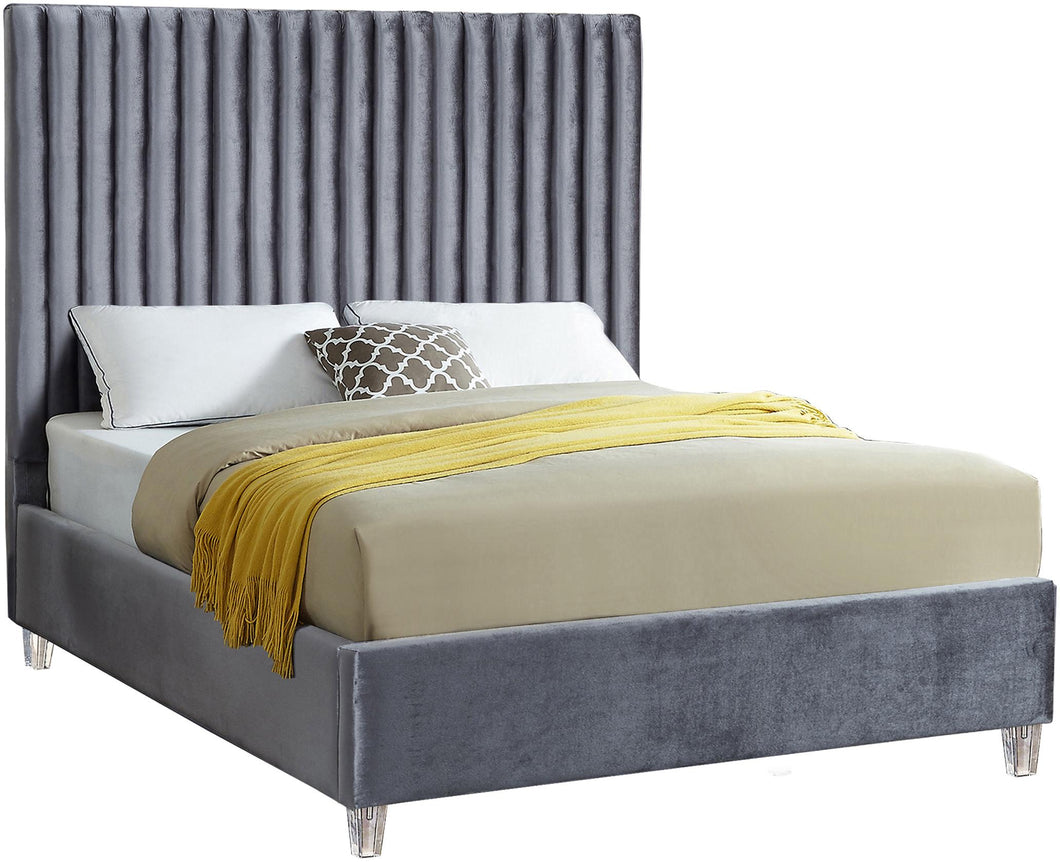 Candace Grey Velvet King Bed