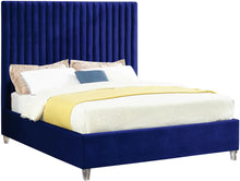 Load image into Gallery viewer, Candace Navy Velvet Queen Bed