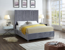 Load image into Gallery viewer, Candace Grey Velvet Queen Bed