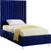 Load image into Gallery viewer, Candace Navy Velvet Twin Bed