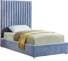 Load image into Gallery viewer, Candace Sky Blue Velvet Twin Bed
