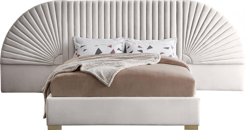 Cleo Cream Velvet King Bed (3 Boxes)