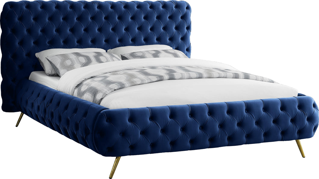 Delano Navy Velvet Queen Bed
