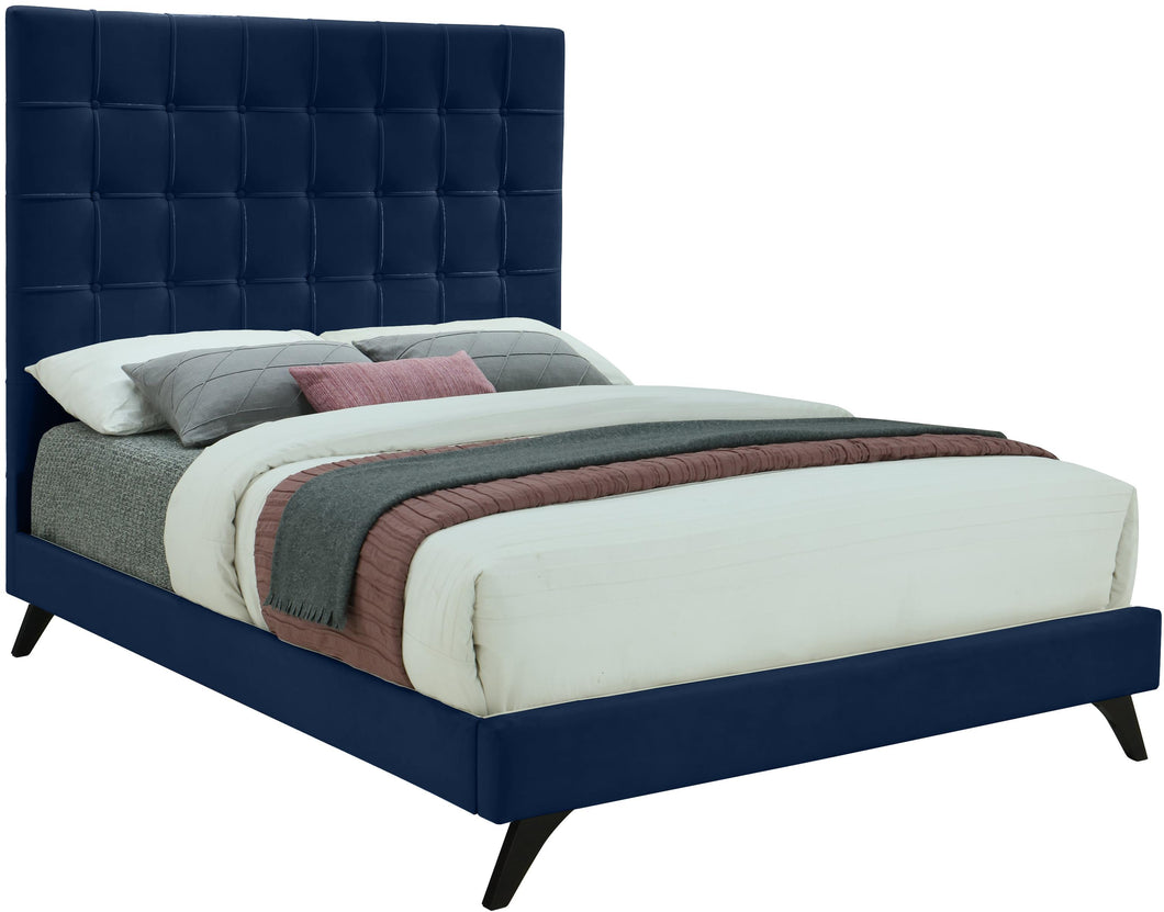 Elly Navy Velvet Queen Bed