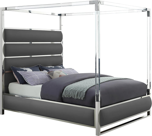 Encore Grey Faux Leather Queen Bed (4 Boxes)
