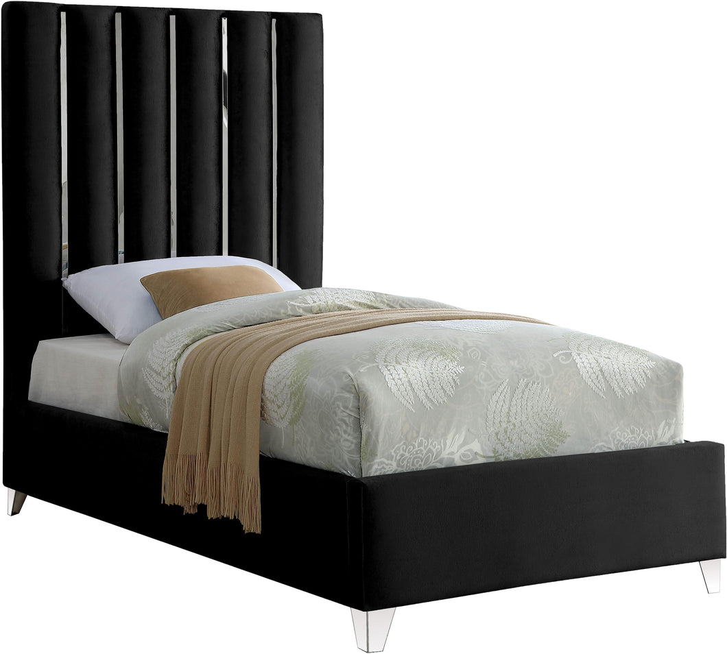 Enzo Black Velvet Twin Bed