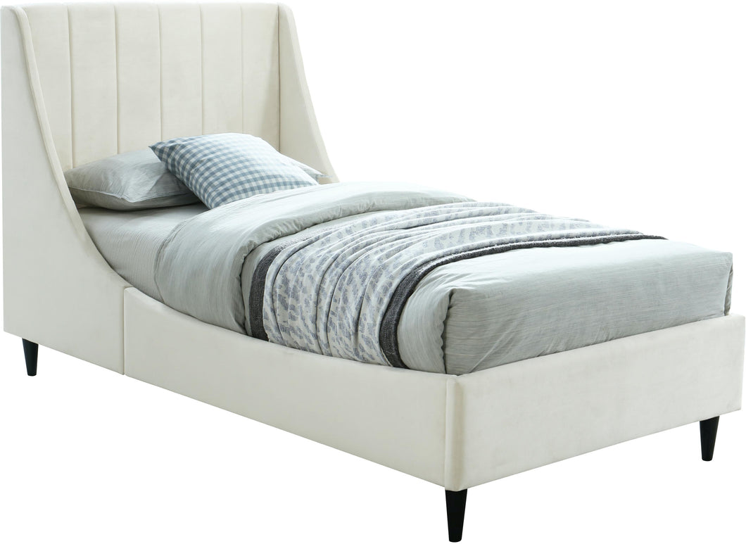 Eva Cream Velvet Twin Bed