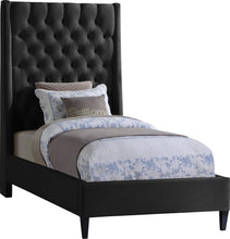 Load image into Gallery viewer, Fritz Black Velvet Twin Bed