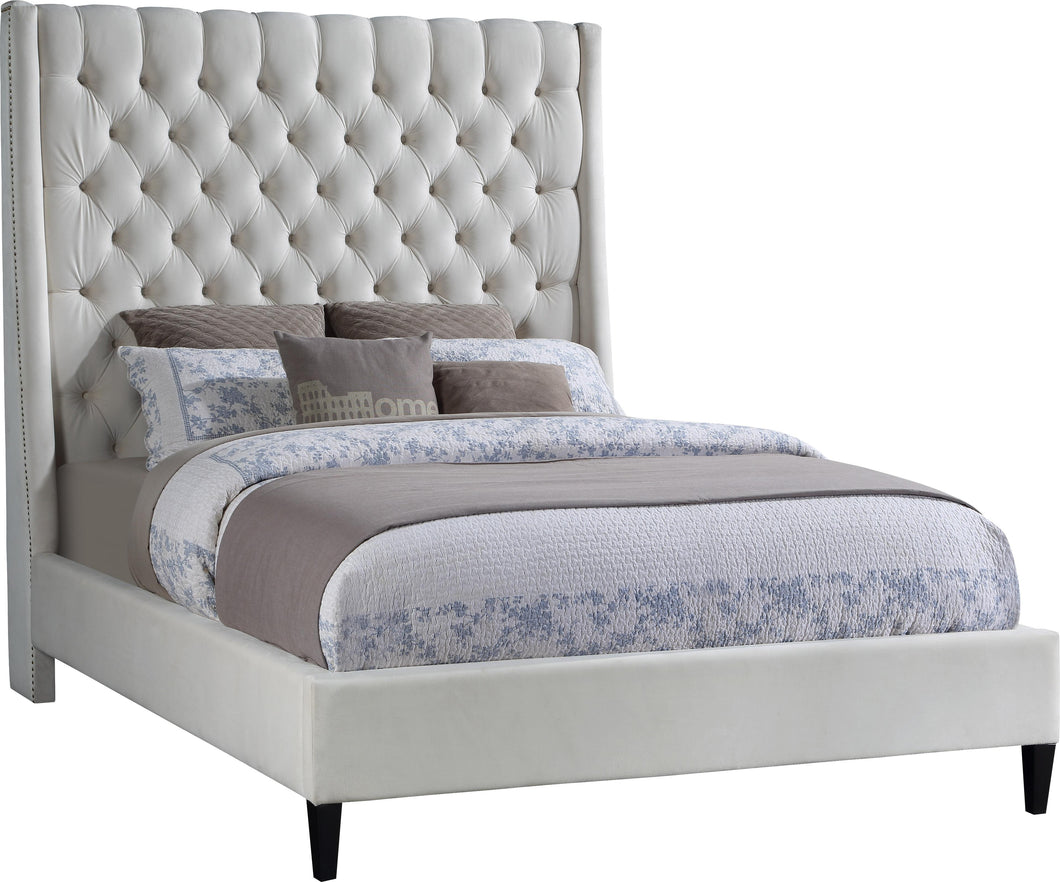 Fritz Cream Velvet Queen Bed
