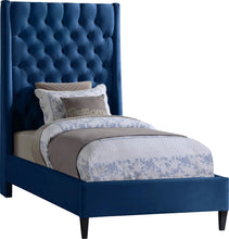 Load image into Gallery viewer, Fritz Navy Velvet Twin Bed