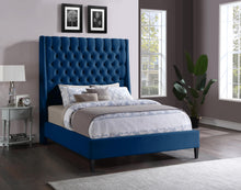 Load image into Gallery viewer, Fritz Navy Velvet Queen Bed