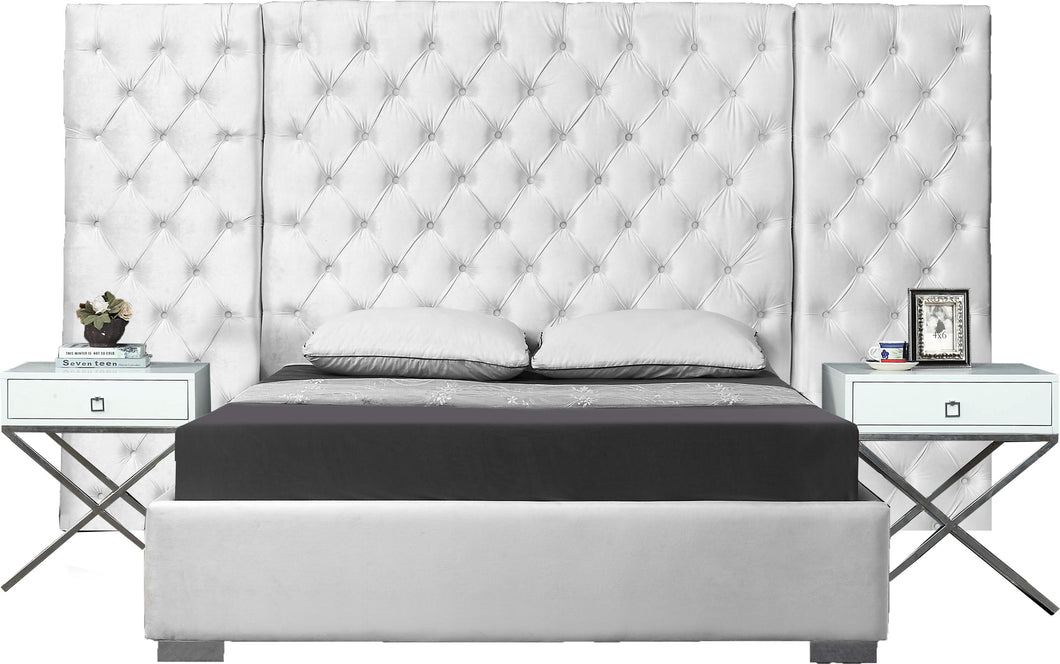 Grande White Velvet King Bed (3 Boxes)