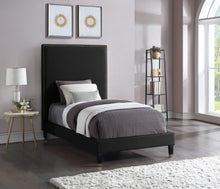 Load image into Gallery viewer, Harlie Black Velvet Twin Bed