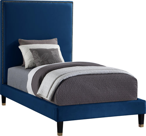 Harlie Navy Velvet Twin Bed