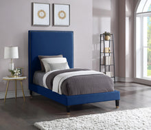 Load image into Gallery viewer, Harlie Navy Velvet Twin Bed