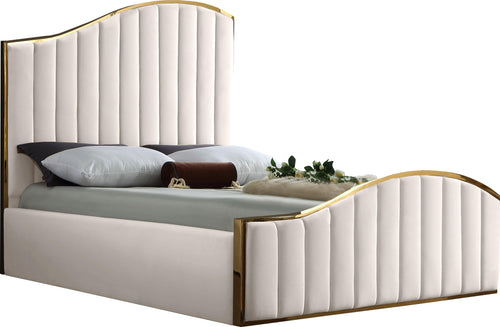 Jolie Cream Velvet King Bed (3 Boxes)