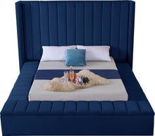 Load image into Gallery viewer, Kiki Navy Velvet Queen Bed (3 Boxes)