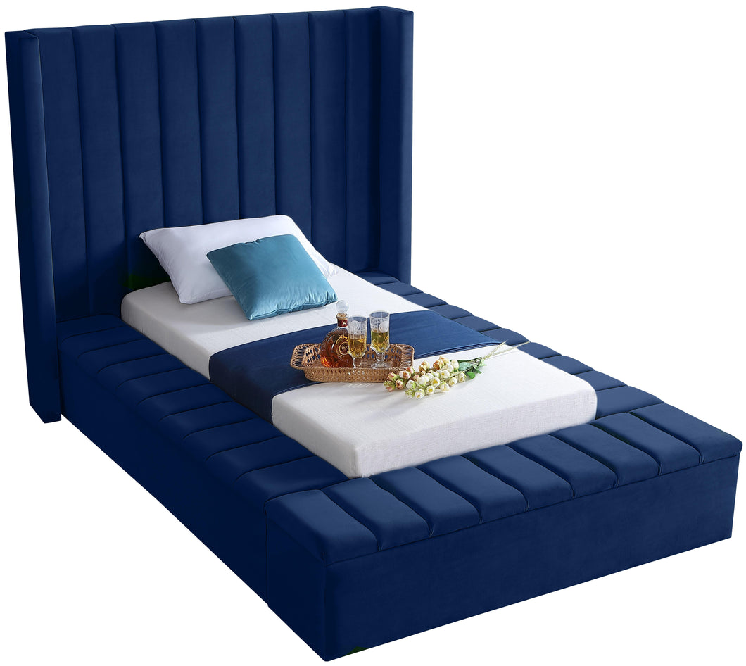 Kiki Navy Velvet Twin Bed (3 Boxes)